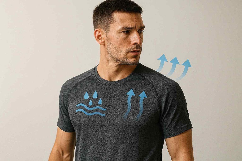 Pakaian olahraga berbahan dry fit yang nyaman digunakan saat beraktivitas